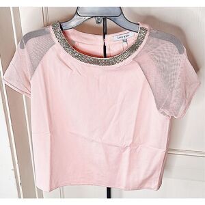 Lucy & Co Embelleshed Top Sheer Sleeve Peach Size Small NWT